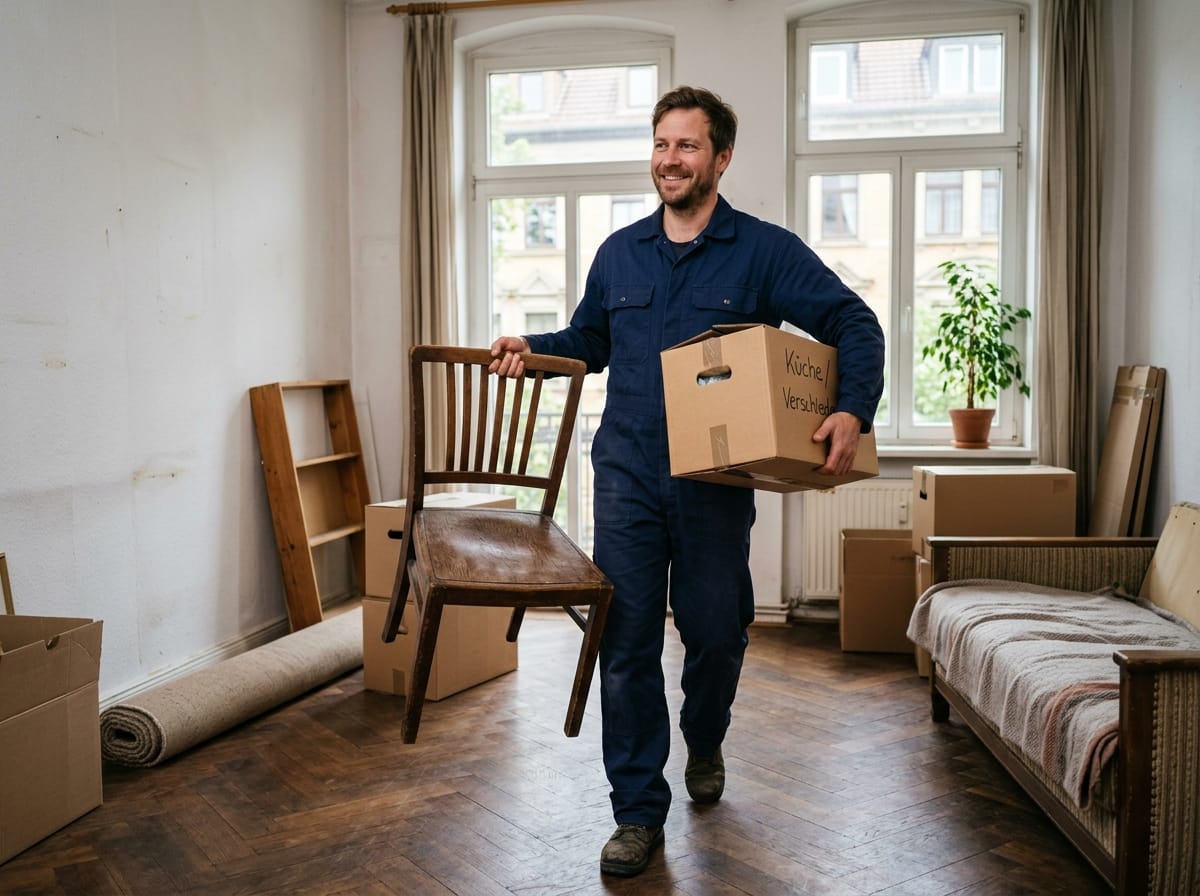 Mitarbeiter von Köhler Brothers bei einer Haushaltsauflösung in einer leergeräumten Wohnung